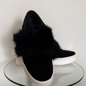 Elegant Michael Kors Black Rabbit Fur-Trimmed Women's Sneakers